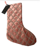 Rachel Zoe Pink Christmas Stocking Luxury Velvet Beaded Front 22&quot; Satin ... - £46.34 GBP