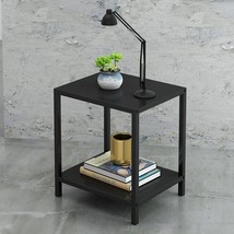 Hafenpo Black Metal Nightstand - 2 Shelf Multipurpose End Table Durable Strong - £33.58 GBP