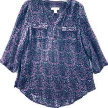 Christopher &amp; Banks Womens Pull Over Top Size M Purple Pink Floral 3/4 S... - £10.60 GBP