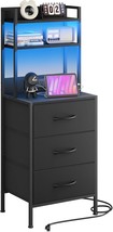 Fixwal 41 Inch Tall Nightstand With Charging Station, Led Night Stand, Black - £63.37 GBP