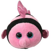 Ty Beanie Babies Ballz Gilly Pink Angel Fish 6&quot; Bean Plush Blue Glitter Eyes - £10.35 GBP
