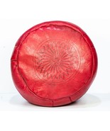 Red handmade leather pouf - authentique moroccan ottoman pouf (40x40x25cm) - $115.64