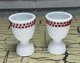 2 Vintage Milk White Hobnail Glass Double Egg Cup Set Lot - $17.41