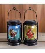 Christmas Fairy Light Mason Jar Solar Lid Cardinal and Santa Design, Set... - £18.70 GBP