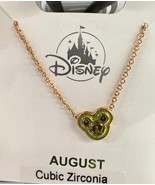 Disney Parks Mickey Mouse CZ Faux Peridot August Birthstone Necklace Gol... - $47.70 CAD