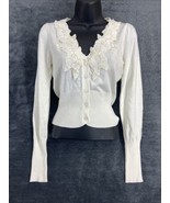 Forever 21 Women&#39;s Size S/P Beige Sequin Lace Button Cardigan Sweater - £7.49 GBP