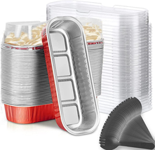 Mini Loaf Baking Pans with Lids and Spoons (50 Pack, 6.8Oz) Red Recta ngle Alumi - £16.05 GBP