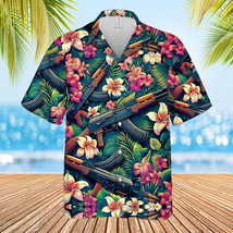 Ak47 machine gun and flowers tropical hawaiian short sleeve button men shirt zouzc thumb200