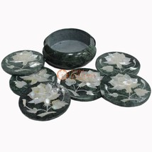 Green Mable Top Handmade Coaster Set Mop Floral Inlay Mosaic Art Barware Decors  - £225.37 GBP