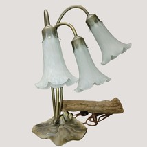 Vintage Three-Light Lily Table Lamp White Frosted Glass Shades Brass Bronze Base - £82.12 GBP