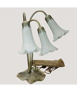 Vintage Three-Light Lily Table Lamp White Frosted Glass Shades Brass Bro... - $102.85