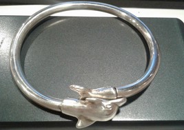 .925 Sterling Silver Dolphin Bangle Bracelet - 6.77&quot;in - Free Shipping - £36.86 GBP