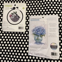 NIP Dimensions Cross Stitch 2 Kits 1 has 3” Hoop Sloth + Blue Hydrangea ... - $511.48 MXN