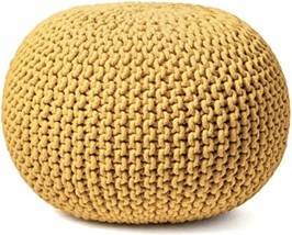 Round Pouf Ottoman (20X20X14 Inch, Yellow) With Frelish Decor Hand, Accent Seat. - £70.28 GBP