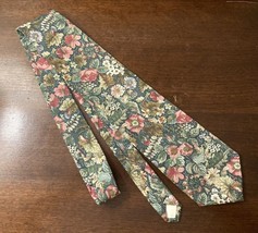 Vintage Boston Traders Wildflower Print Cotton Tie Green - £6.84 GBP