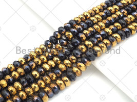 New!!! Half Gold Plated Natural Black Onyx Faceted Rondelle Beads, - $10.00+