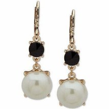 Anne Klein Gold-Tone Stone & Imitation Pearl Drop Earrings – Pearl - £14.38 GBP