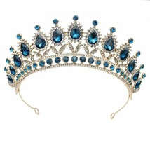 Vintage Baroque Women Bridal Crown Blue Crystal  Headdress Tiaras Wedding Hair - £16.28 GBP