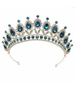 Vintage Baroque Women Bridal Crown Blue Crystal  Headdress Tiaras Weddin... - £16.51 GBP