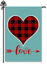 Teal Valentine&#39;s Day Garden Flag Buffalo Plaid Love Heart Decor 12&quot;x18&quot; - £7.54 GBP