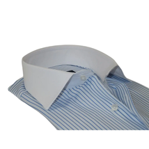 Men's Shirt MARCUZZI Turkey 100% Cotton Marc5 Blue Stripe White Collar and Cuffs image 2