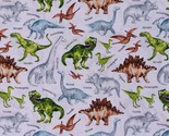 Cotton Dinosaurs Dinos on White Kids T-Rex Fabric Print by the Yard D751.03 - £10.94 GBP