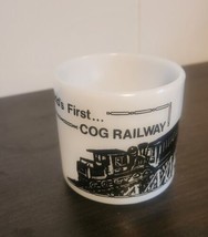 Vintage Federal Glass Milk White Coffee Mug Cog Railway Train Mt Washing... - $14.85