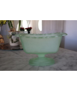  Vintage Art Deco Mint Green Frosted Glass Footed Rectangle Candy Bowl - £39.22 GBP