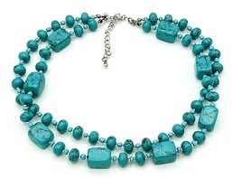 Premier Designs Chunky Faux Turquoise Double Strand Necklace - £14.19 GBP