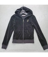 VTG Juicy Couture Black Velour Full Zip Hoodie Track Jacket Gold Logo Sz... - £21.82 GBP