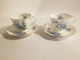 2 - Royal Albert Forget-Me-Not Tea Cups and Saucers England Bone China - £26.76 GBP
