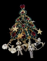 Signed Vintage Kirk&#39;s Folly Toyland Rhinestone Christmas Tree Brooch LE ... - £99.68 GBP
