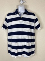 Lucky Brand Men Size L White/Blue Striped Polo Shirt Pocket Knit Short S... - £7.11 GBP