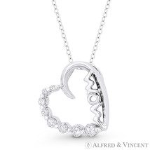 Sideways Heart CZ Crystal MOM Script 925 Sterling Silver Rhodium Journey Pendant - £29.31 GBP+