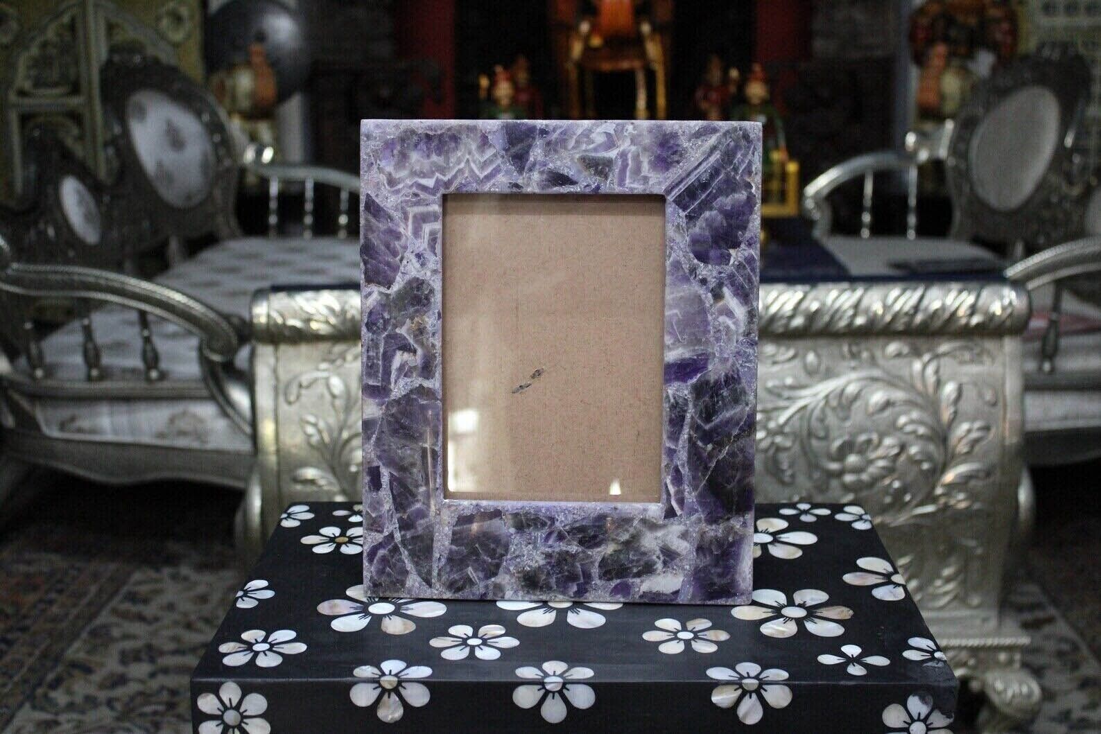 Amethyst Stone Photo Frame Natural Purple Stone Handmade Work Home Deco and Gift Item image 3