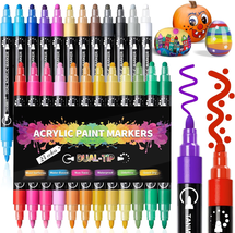 Acrylic Paint Pens Markers, 24 Colors Dual Tip Acrylic Paint Pens for Rock Paint - £11.16 GBP