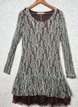 A&#39;reve Women’s Dress Sz L Green Brown Lace Ruffle Tulle Boho Hippie Semi... - $242.96 MXN
