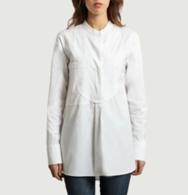 THEORY Damen Bluse Modern Rib Buttondown Solide Weiß Größe M I0104536 - £101.36 GBP
