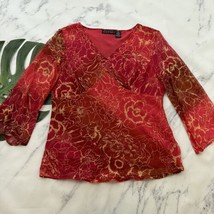 New York City Design Womens Vintage Y2k Silk Top Size XL Red Orange Sheer Sequin - £22.85 GBP
