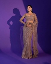 Celebrity Style Bronz Gold Embroidery Sequins Work Net Saree || Gold Embroidared - £56.44 GBP