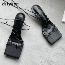 Eilyken Fashion Women Sandals Thin Low Heel Lace Up Rome Sandal Summer Gladiator - £38.38 GBP