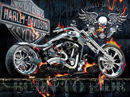 FRAMED CANVAS Art print giclée Harley davidson born to ride motorcycle biker - £31.14 GBP+