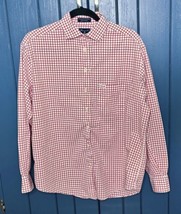 Facconable White Red Checkered Plaid Button Down Shirt Medium USA Made - $27.72