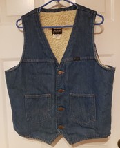 Vintage Wrangler No Fault Denim Sherpa Vest 1970s Mens Sz L Western Bike... - $39.77