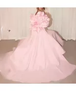 luxurious Floor mopping evening gown pink 3D handmade floral dress - $198.00