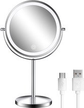 Rechargeable Lighted Makeup Mirror, Alhakin 1X/10X Magnifying Mirror, Chrome. - £31.09 GBP