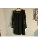 NWT Eliza J Black Sheer Polka Dots Women&#39;s Long Sleeve Midi Shift Dress 10 - £22.03 GBP