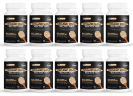 10 Pack Organic Maca, Black, Red and Yellow, boost energy-60 Capsules x10 - £218.04 GBP