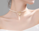Freshwater Pearl Butterfly Necklace 14K Gold Plated 925 Silver Handmade ... - $78.21