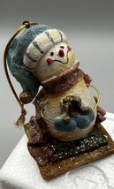 Ornament Snowman Ceramic Christmas Ornament Santa Hat 4.25 Inches China No Box - £4.68 GBP